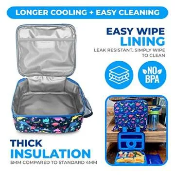 Bento Lunch Box with Bag, Water Bottle & Ice Pack Set for Kids Toddlers, 4 Portion Sections, Removable Tray, Pre-School Boy Toddler Daycare Lunches, Insulated Snack Container, Blue Space Dinosaur