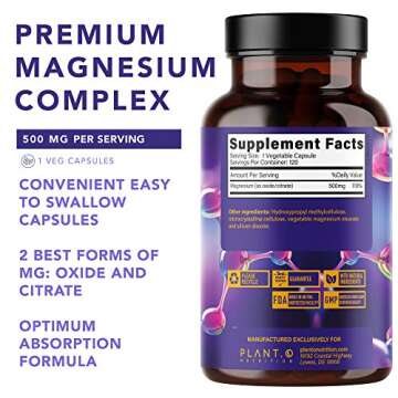 Plant.O Premium Magnesium Supplement [Vegan Oxide & Citrate, 500mg] High Absorption Complex for Slee...