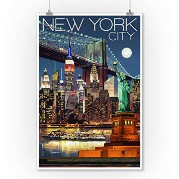 Lantern Press 9x12 Inch Art Print Wall D√©cor, New York, Skyline at Night