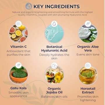 Vitamin C Face Serum - Anti Aging & Brightening Facial Serum - With Hyaluronic Acid Gotu Kola & Jojoba Oil - Natural & Organic - Foxbrim Naturals 1oz