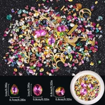 editTime 6 Wheels Mixed Sparkle Nail Art Rhinestones Diamonds Crystals Beads Artificial Pearls and Gold Silver Nail Studs Gems Metal Rivets Charms Hollow Moon Star Shaped (Micro Mini Stones kit)