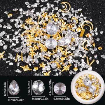 editTime 6 Wheels Mixed Sparkle Nail Art Rhinestones Diamonds Crystals Beads Artificial Pearls and Gold Silver Nail Studs Gems Metal Rivets Charms Hollow Moon Star Shaped (Micro Mini Stones kit)