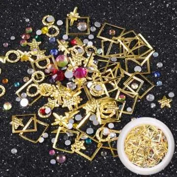 editTime 6 Wheels Mixed Sparkle Nail Art Rhinestones Diamonds Crystals Beads Artificial Pearls and Gold Silver Nail Studs Gems Metal Rivets Charms Hollow Moon Star Shaped (Micro Mini Stones kit)
