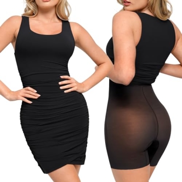 Stylish Popilush Mini Dress Bodycon Ruched Dress with Built-in Shapewear and Bra