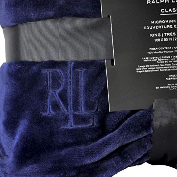 Ralph Lauren Navy Micro Mink Blanket - King Size Luxury