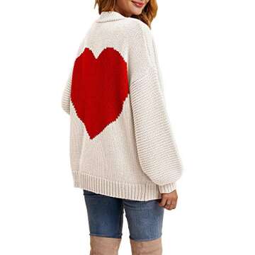 Nulibenna Women Knitted Heart Patch Open Front Long Sleeve Chunky Oversized Cardigan Sweater Loose V...