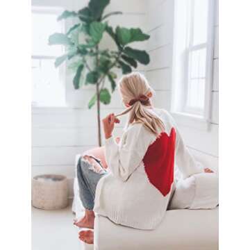 Nulibenna Women Knitted Heart Patch Oversized Cardigan