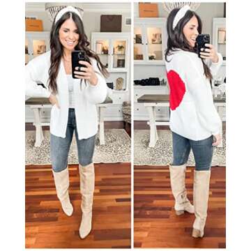Nulibenna Women Knitted Heart Patch Oversized Cardigan