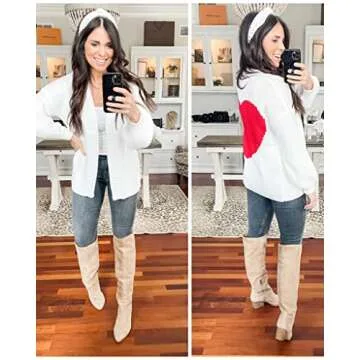Nulibenna Women Knitted Heart Patch Oversized Cardigan