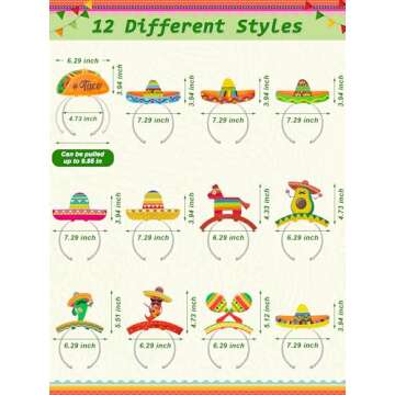 12 PCS Colorful Patterned Cardboard Sombrero Hats, Fiesta Headbands for Mexican Theme Celebration Pa...