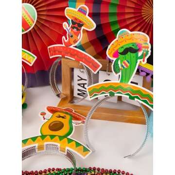 12 PCS Colorful Patterned Cardboard Sombrero Hats, Fiesta Headbands for Mexican Theme Celebration Party Favors
