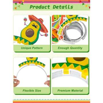 12 PCS Colorful Patterned Cardboard Sombrero Hats, Fiesta Headbands for Mexican Theme Celebration Party Favors