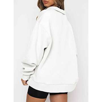 BLENCOT Women Half Zip Oversized Sweatshirts Long Sleeve Solid Color Drop Shoulder Fleece Workout Pullover White S