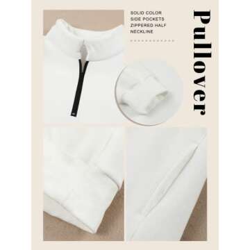 BLENCOT Women Half Zip Oversized Sweatshirts Long Sleeve Solid Color Drop Shoulder Fleece Workout Pullover White S