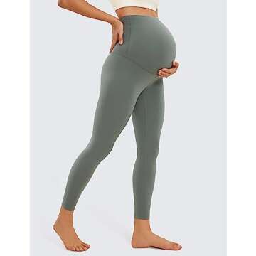 CRZ YOGA Womens Butterluxe Maternity Leggings Over The Belly 25" - Buttery Soft Workout Activewear Yoga Pregnancy Pants Grey Sage Small