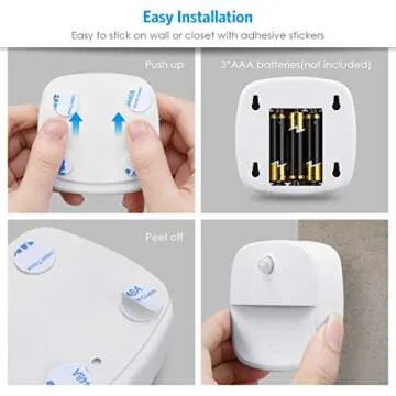 AMIR Upgraded Motion Sensor Light Indoor, Stair Lights Battery Operated, Cordless Stick-On LED Night Light for Closet, Hallway, Bathroom, Kitchen, Cabinet, Energy Efficient (Warm White - Pack of 3)