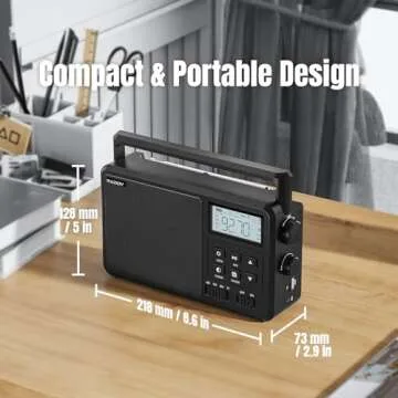 Raddy RF206 Portable Shortwave Radio Digital Radio, AM/FM Receiver, 8W Speaker, LCD Display, Support BT/TF Card/USB Playback, Battery Operated by AC/AA Batteries for Home, Gift