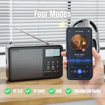 Raddy RF206 Portable Shortwave Radio Digital Radio, AM/FM Receiver, 8W Speaker, LCD Display, Support BT/TF Card/USB Playback, Battery Operated by AC/AA Batteries for Home, Gift