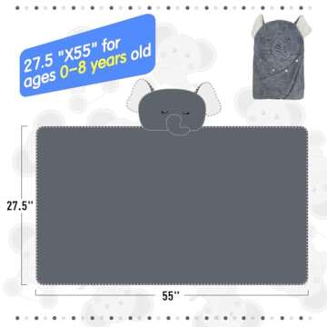 IFaryMes Toddler Bath Towel Baby Towels with Hood 27.5"X55" Ultra Absorbent Soft Bathrobe Blanket Kids Shower Towel for Girls and Boys(Gray Elephant)
