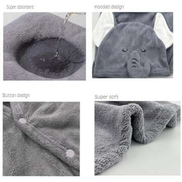 IFaryMes Toddler Bath Towel Baby Towels with Hood 27.5"X55" Ultra Absorbent Soft Bathrobe Blanket Kids Shower Towel for Girls and Boys(Gray Elephant)