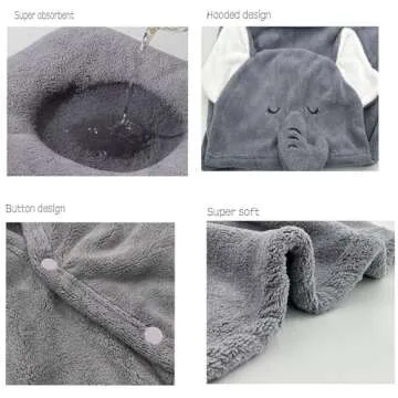 IFaryMes Toddler Bath Towel Baby Towels with Hood 27.5"X55" Ultra Absorbent Soft Bathrobe Blanket Kids Shower Towel for Girls and Boys(Gray Elephant)