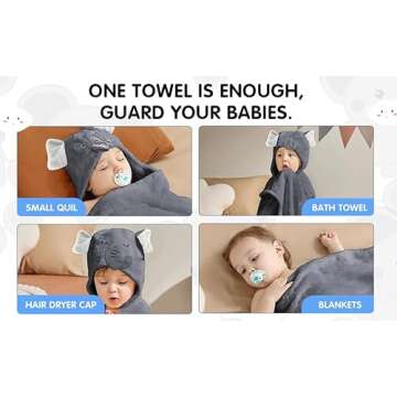 IFaryMes Toddler Bath Towel Baby Towels with Hood 27.5"X55" Ultra Absorbent Soft Bathrobe Blanket Kids Shower Towel for Girls and Boys(Gray Elephant)