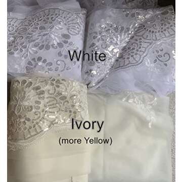 U-Hotmi Long Wedding Veil Lace Sequins Edge Cathedral Wedding Bridal Veil with Metal Comb, Ivory