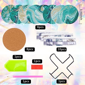 Diamond Painted Coaster Set - DIY Teal Marble Coasters