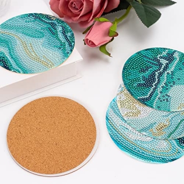 Diamond Painted Coaster Set - DIY Teal Marble Coasters