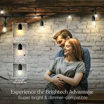 Brightech Ambience Pro - Waterproof LED Outdoor String Lights - Hanging, Dimmable 2W Vintage Edison Bulbs - 48 Ft Commercial Grade Patio Lights Create Cafe Ambience In Your Backyard