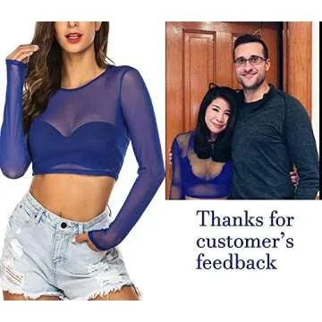 ADOME Women's Stylish Long Sleeve Mesh Crop Top