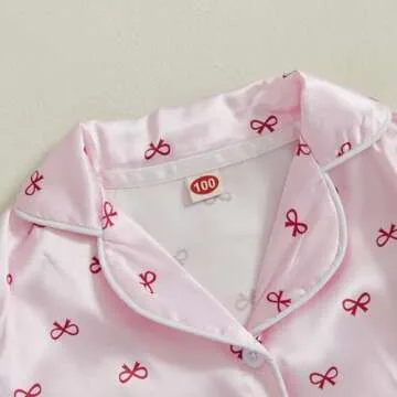 Afunbaby Toddler Baby Girl Boy Silk Satin Pajamas Set Button Down Pjs Kids Long Sleeve Shirt Pants Christmas Pjs Sleepwear (Pink Bowtie, 9-10 Years)
