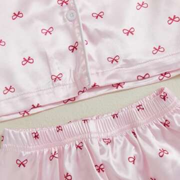 Afunbaby Toddler Baby Girl Boy Silk Satin Pajamas Set Button Down Pjs Kids Long Sleeve Shirt Pants Christmas Pjs Sleepwear (Pink Bowtie, 9-10 Years)