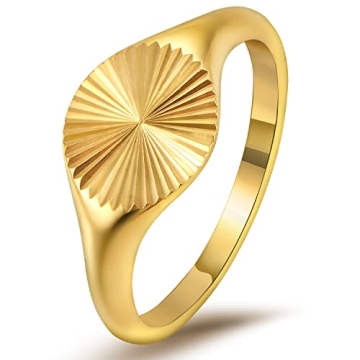 YeGieonr Gold Signet Ring for Women, Stainless Steel Statement Rings with 18K Gold Plated, Non-Tarni...