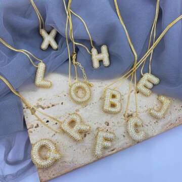 DIOWUS Bubble Letter Necklace Gold for Women，Charm Balloon Initial Letter Pendant Zirconia Inlaid ...