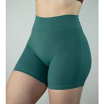 TomTiger Workout Shorts for Women High Waist Gym Fitness Running Yoga Bike Active Exercise Women's Short Tummy Control 5" (L, Green)