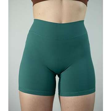 TomTiger Workout Shorts for Women High Waist Gym Fitness Running Yoga Bike Active Exercise Women's Short Tummy Control 5" (L, Green)