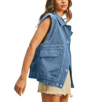 Imily Bela Womens Casual Denim Vests Sleeveless Button Down Distressed Jean Jackets with Pockets