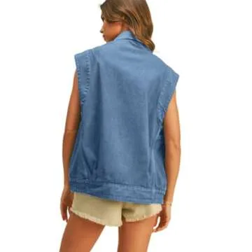 Imily Bela Womens Casual Denim Vests Sleeveless Button Down Distressed Jean Jackets with Pockets