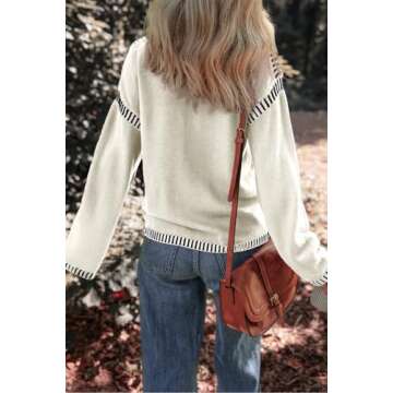 Dokotoo Womens Sweaters Warm Fall Winter Fashion 2024 Oversized Solid Crewneck Long Sleeve Contrast ...