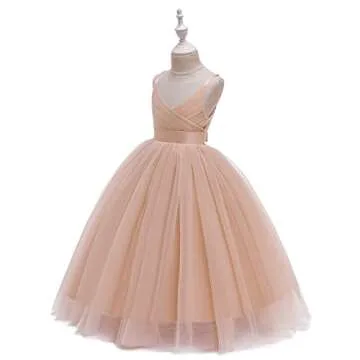 Glamulice Flower Girl Dress Kids Lace Spaghetti Strap Tulle Dresses Wedding Bridesmaid Pageant Party Dance Ball Gown Rose Gold Princess Kids Prom Gown Christmas Formal Holiday 6 Golden Photo Shoot