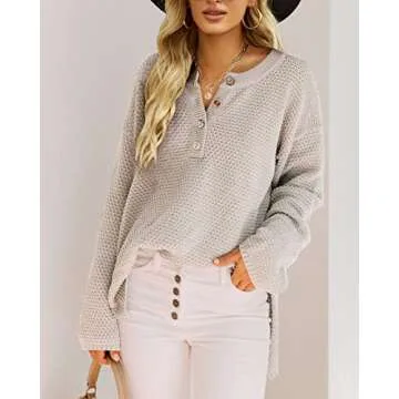 Saodimallsu Womens Oversized V Neck Batwing Long Sleeve Button Down Soft Fall Winter Cozy Chunky Kni...