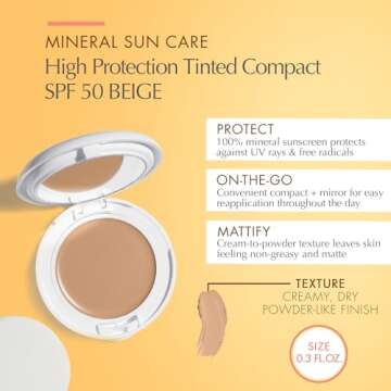 Avene High Protection Beige Tinted Compact, Broad Spectrum SPF 50+, UVA/UVB Blue Light Protection, W...