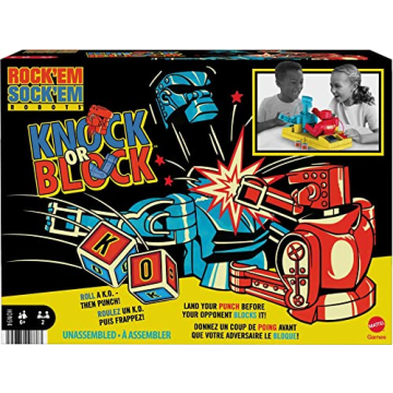 Mattel Games Rock 'Em Sock 'Em Robots Kids Game with Red Rocket & Blue Bomber Fighting Robots