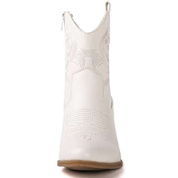GLOBALWIN Women's White Cowgirl Boots Ankle To Mid Calf Fashion Western Cowboy Boots For Women Chunky Low Heel Size 7M