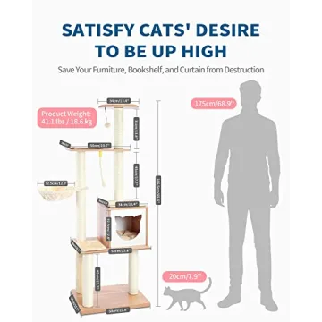 65" Made4Pets Modern Cat Tree for Indoor Cats with Hammock