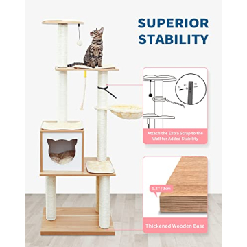 65" Made4Pets Modern Cat Tree for Indoor Cats with Hammock