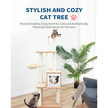 65" Made4Pets Modern Cat Tree for Indoor Cats with Hammock