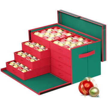 FCSJOST Christmas Ornament Storage Boxes with 8 Adjustable Trays Stores up to 128-3" Ornaments Green...