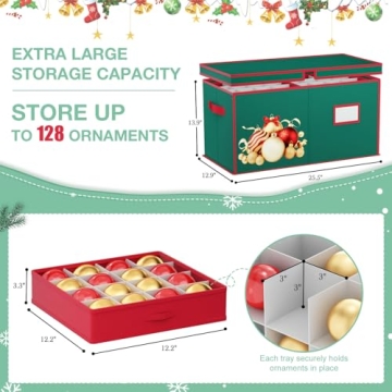 FCSJOST Adjustable Christmas Ornament Storage Box for 128 Ornaments